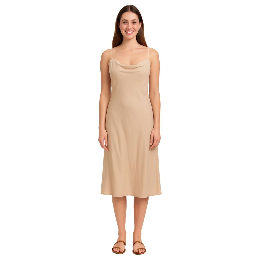 Birdy Grey Lisa Blush Satin Midi Dress L 90s Minimalist Soft Glam